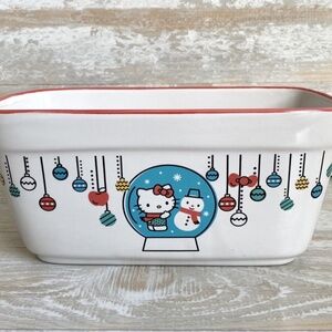 Hello Kitty Christmas Loaf Baking Pan Ceramic 9"x5" Sanrio Let it Snow Ornaments